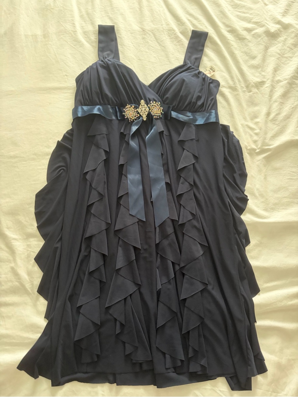 Vintage Y2K Betsy & Adam Navy Coquette Tiered Ruffle Wedding Guest Dress 16W NWT